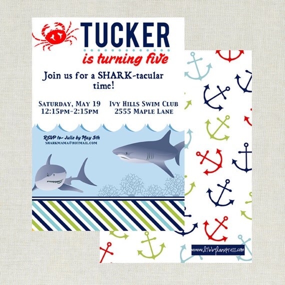SHARK Birthday Party - Printable Invitation - Libby Lane Press Il_570xn