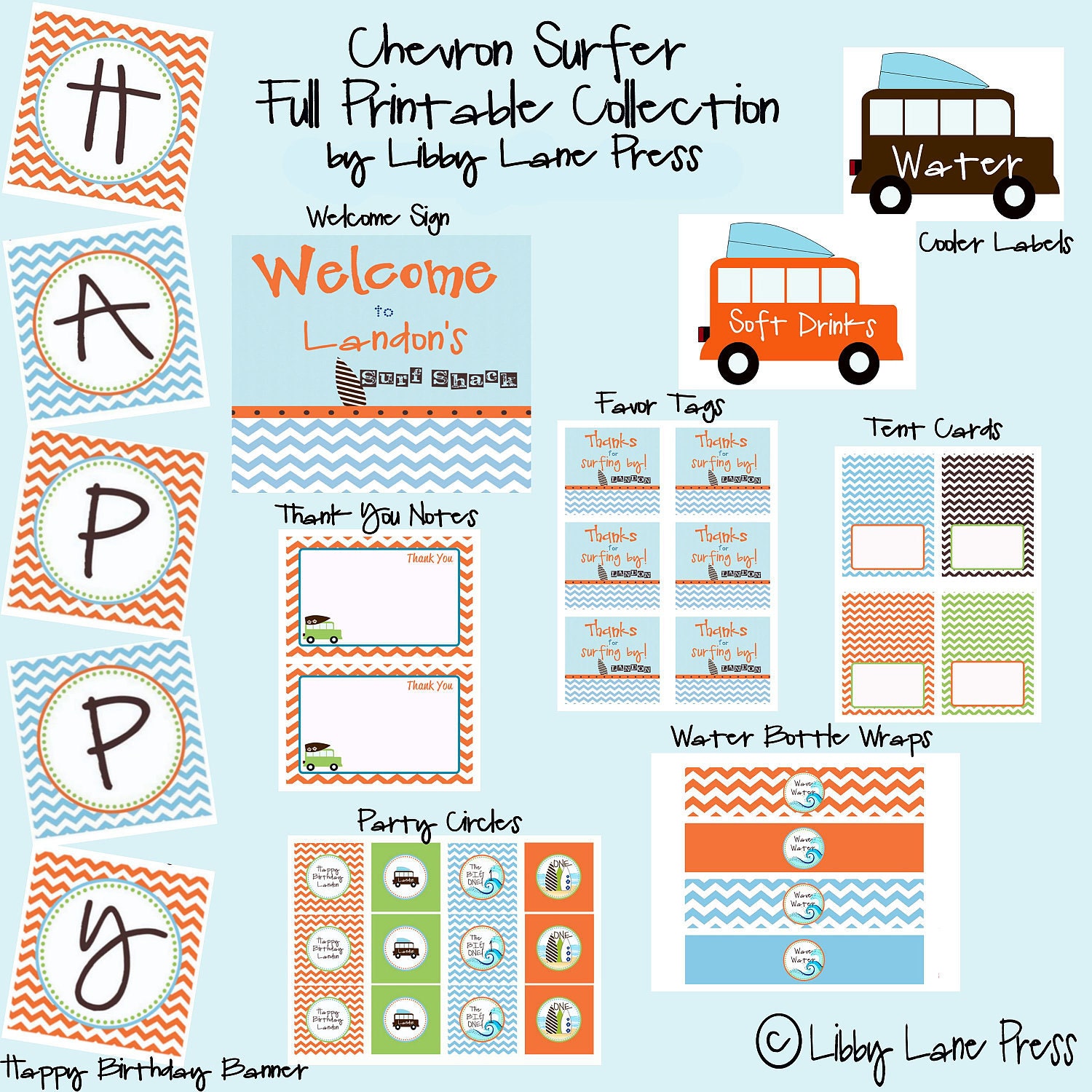 BOYS SURFER PARTY-Full Party Printable Collection, Chevron