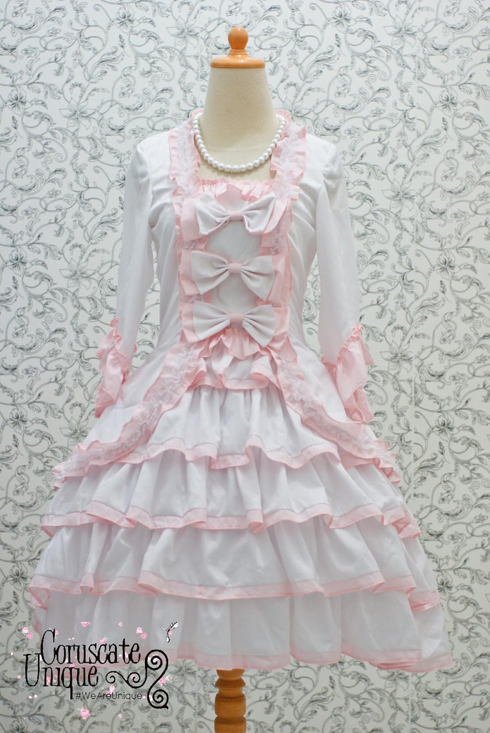White & Soft Pink Princess Lolita Ruffle Ribbon Wedding Dress