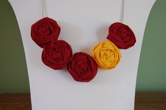 Maroon & Yellow/Gold Team Colors Rosette Necklace