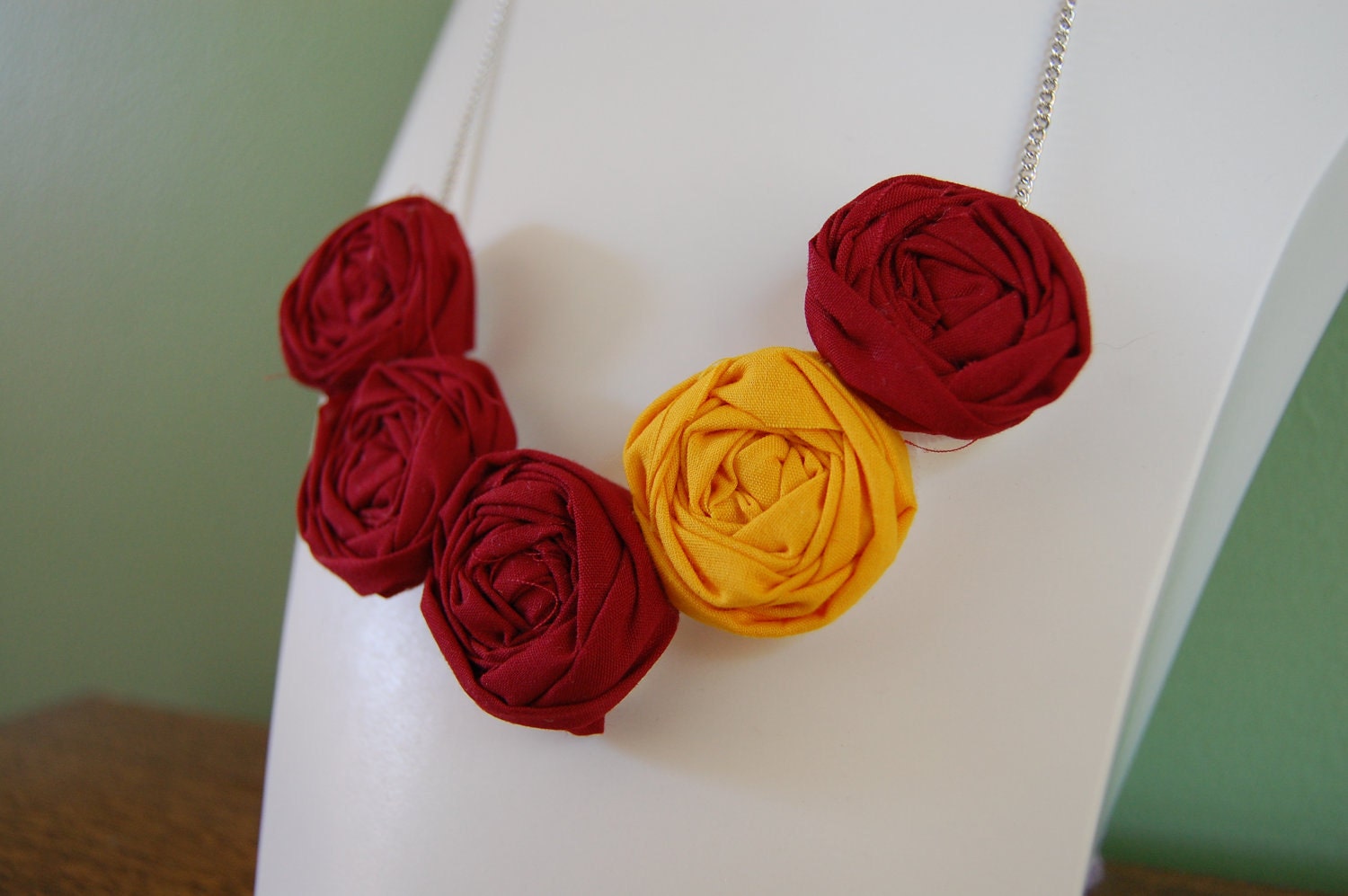 Maroon & Yellow/Gold Team Colors Rosette Necklace