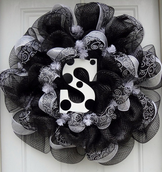Black Mesh Initial Wreath (CUSTOM)