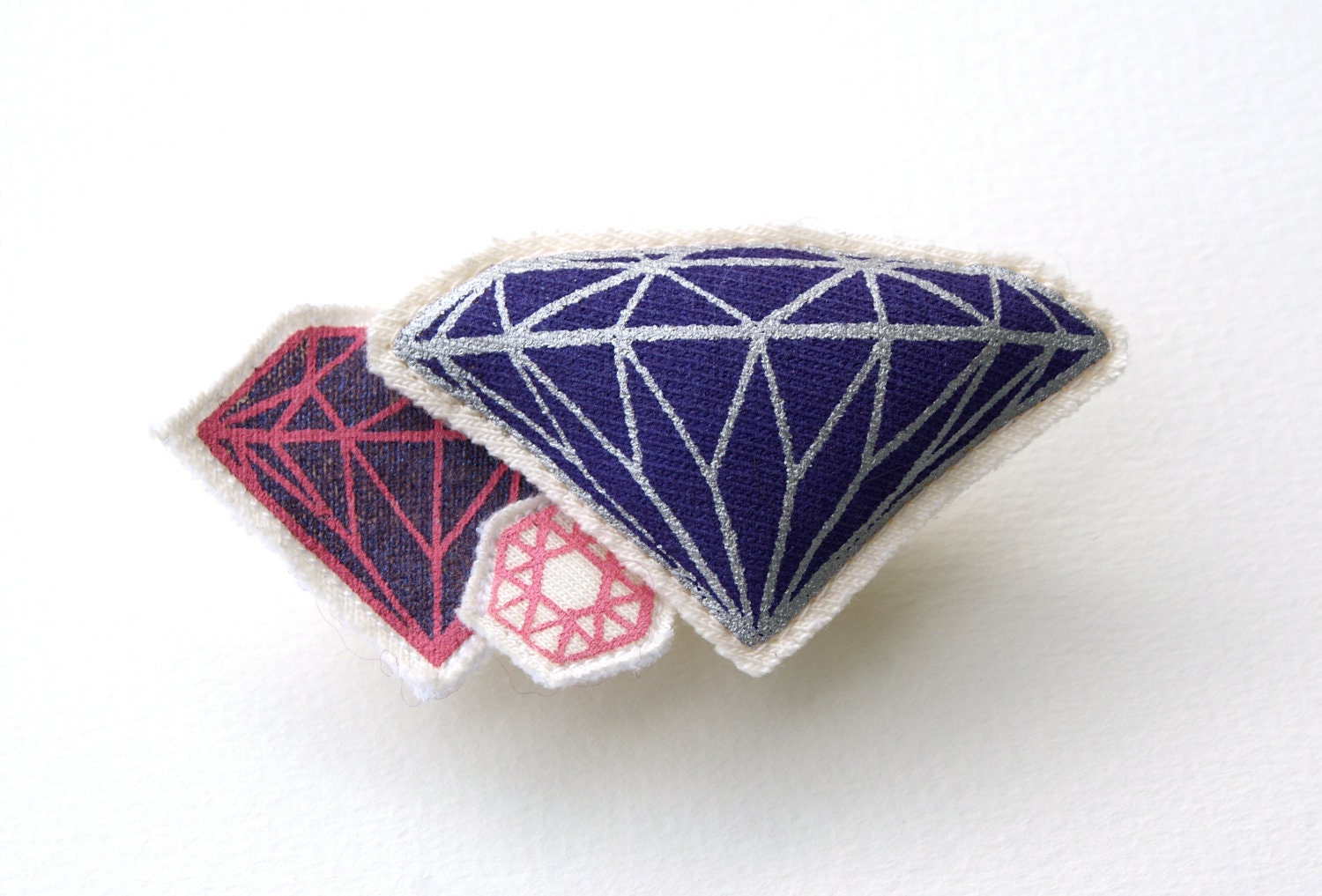 Bling- Screen printed and stuffed gem brooch with pin