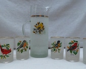 Vintage West Virginia Glass song bird beverage set . Free Shipping