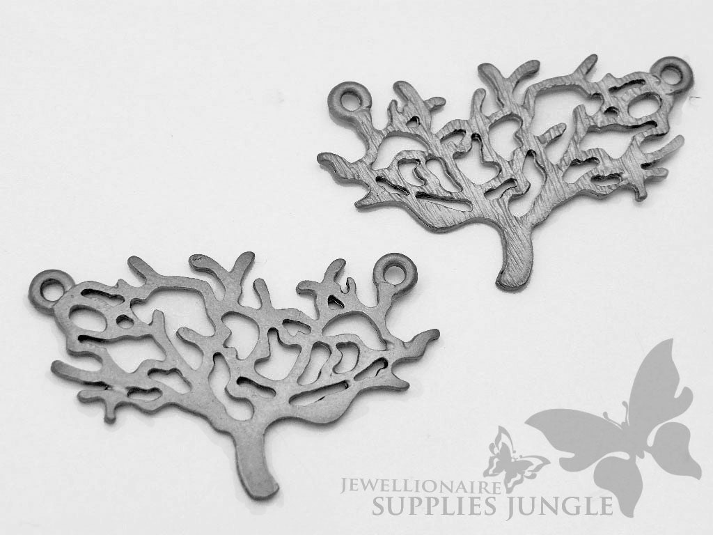 P034-01-MM// Matte Gunmetal Plated Tree Charms, 4Pc