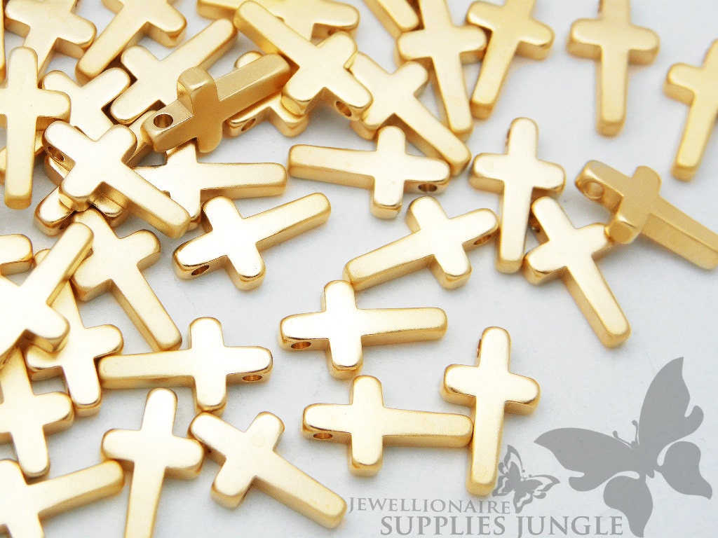 MB009-02-MG// Matt 14k Gold Plated Mini Cross Charm, 6pc