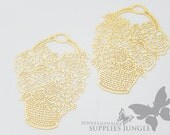 P267-MG// Matt 14k Gold Plated Flower Basket Filigree Pendet, 2Pc