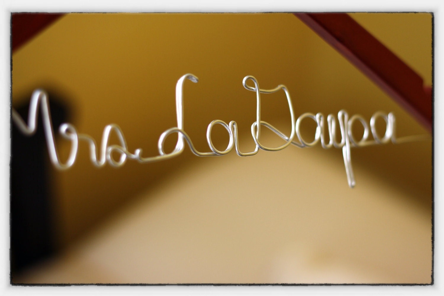Wedding Dress Hanger with Burlap Flower - Cherry Finish Custom Bridal Hanger