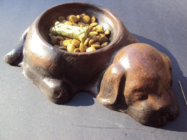 Cast Statuary Stone Dog Bowl ooak