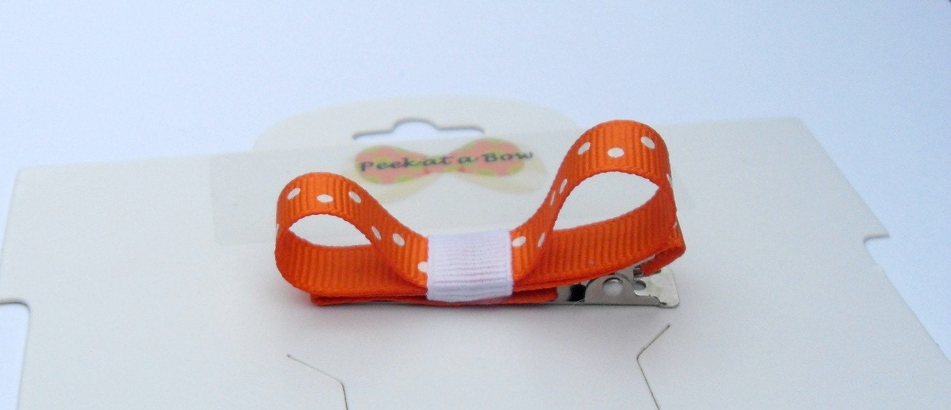 Hair bow tuxedo  orange with white polka dots