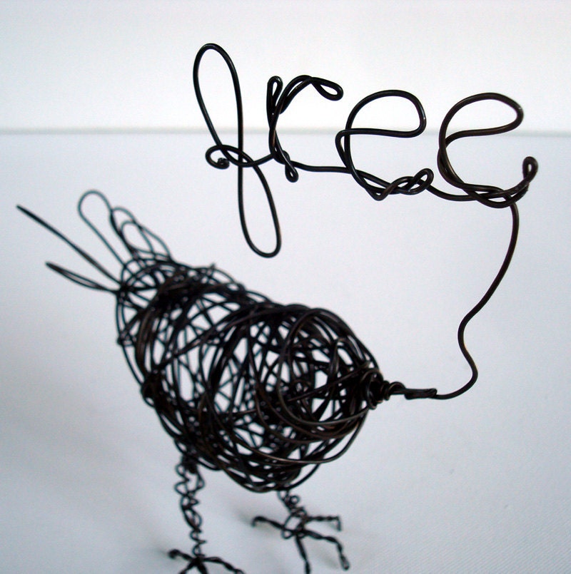Handmade Wire Bird Sculpture - FREE As A Bird - Wire Animal Sculpture