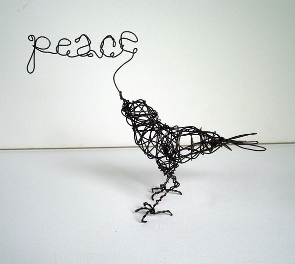 PEACE  - One of a Kind Wire Bird Sculpture