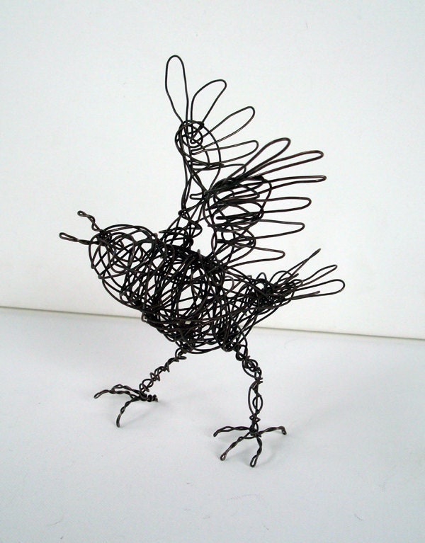 Unique Handmade Wire Bird Sculpture WALKING SQUALKING Wire Animal Art