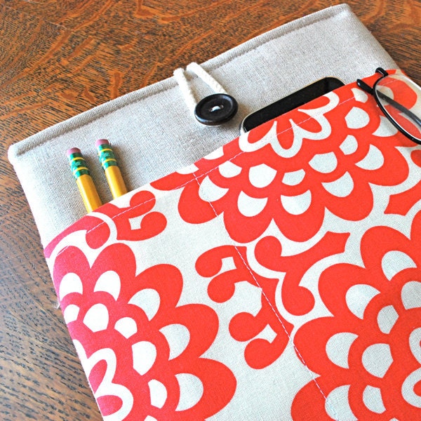 13 inch laptop Macbook Mac book Air / Pro Cover Padded Case Sleeve - Linen with Amy Butler Lotus Wallflower Fabric Pocket