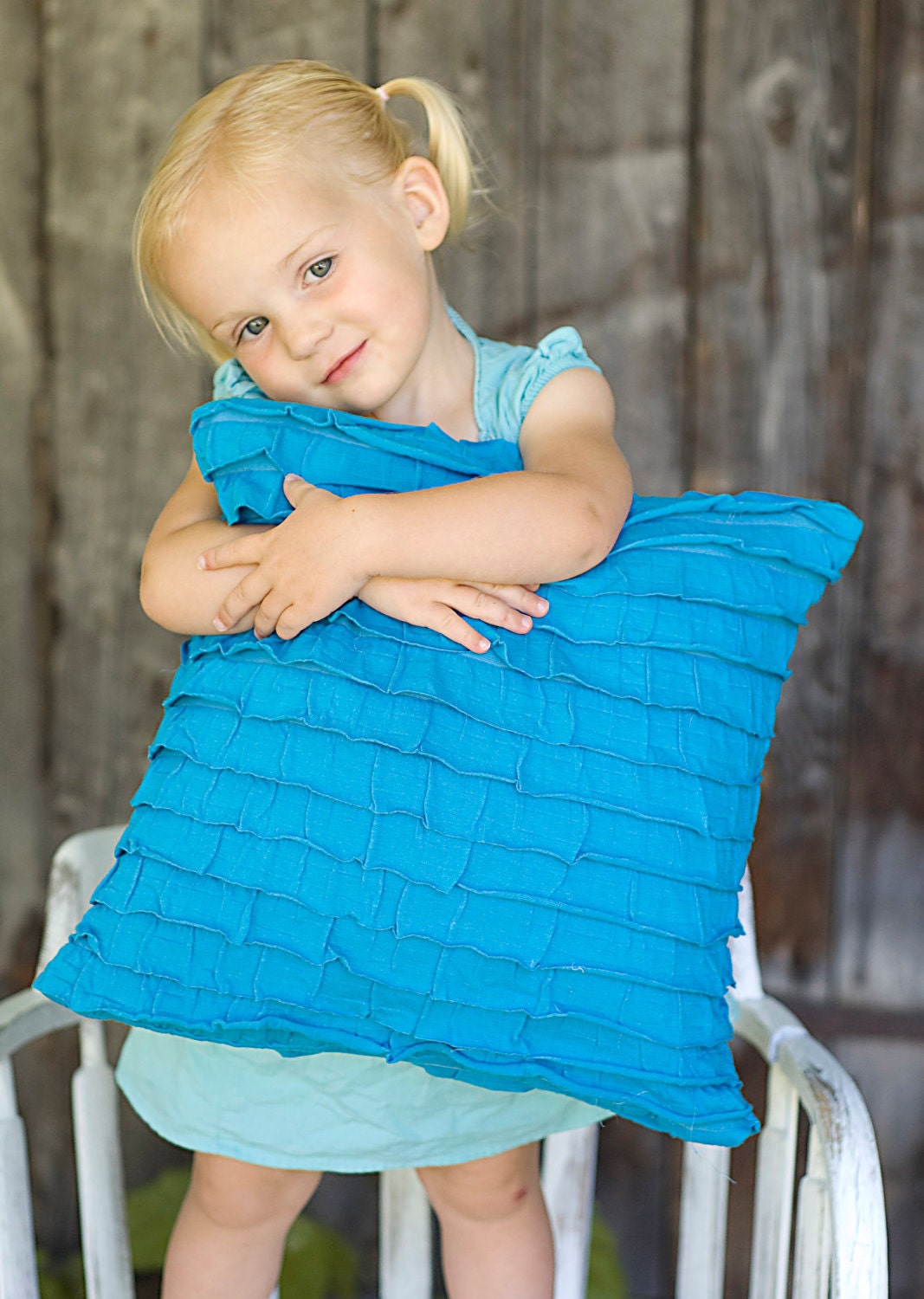 Decorative Turquoise Ruffle Pillow 14x14 or 16x16