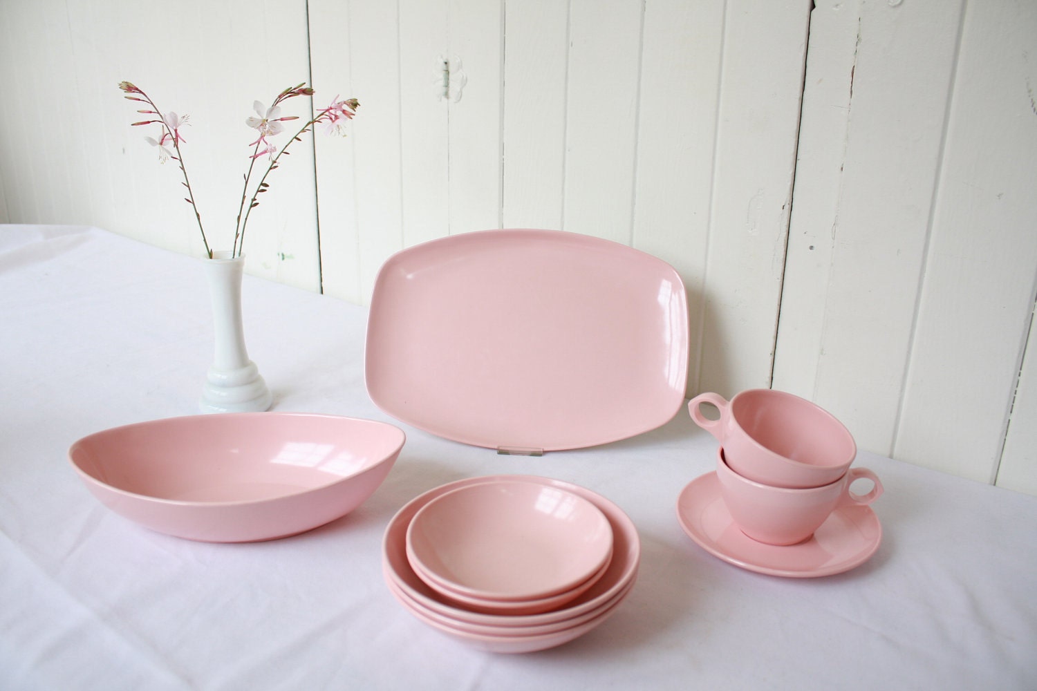 Pink Vintage Melmac Windsor Set 1950s Melamine Retro Deco Mid Century Modern
