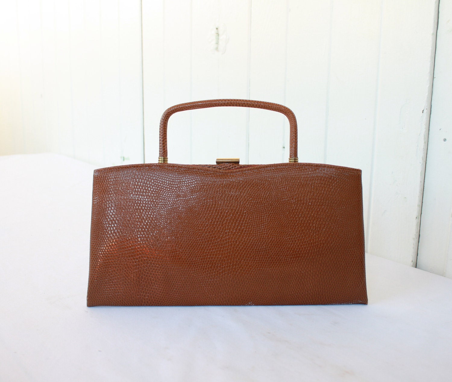 RESERVED for Hilary - Vintage Handbag Mid Century Purse Tan Caramel Faux Snake Skin Millay Brand