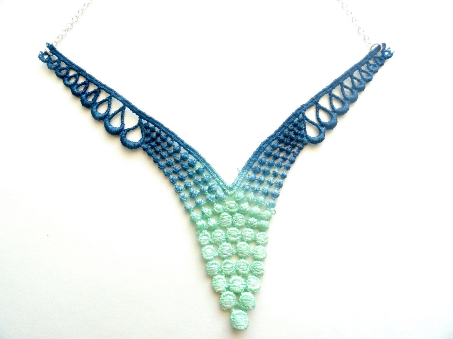 Lace Necklace Hand Painted - Mint Green and Navy Blue Ombre - Customizable Colors