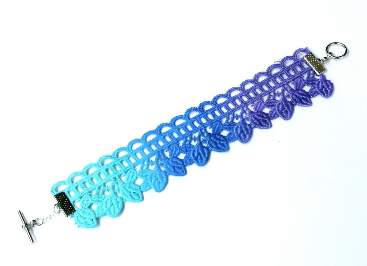 Lace Bracelet Ombre Jewelry Cuff - Aqua Blue Purple - Customizable Colors - Lace Fashion