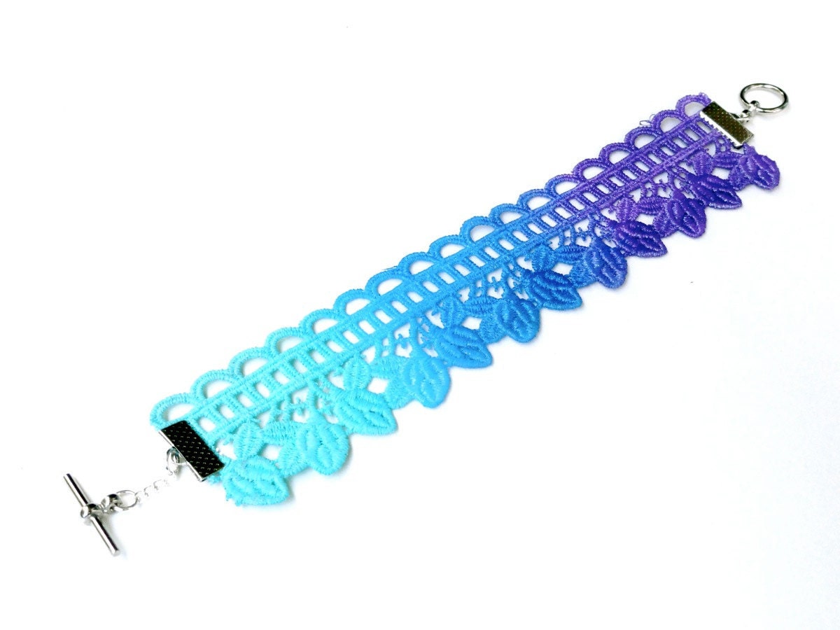 Lace Bracelet Ombre Jewelry Cuff - Aqua Blue Purple - Customizable Colors - Lace Fashion