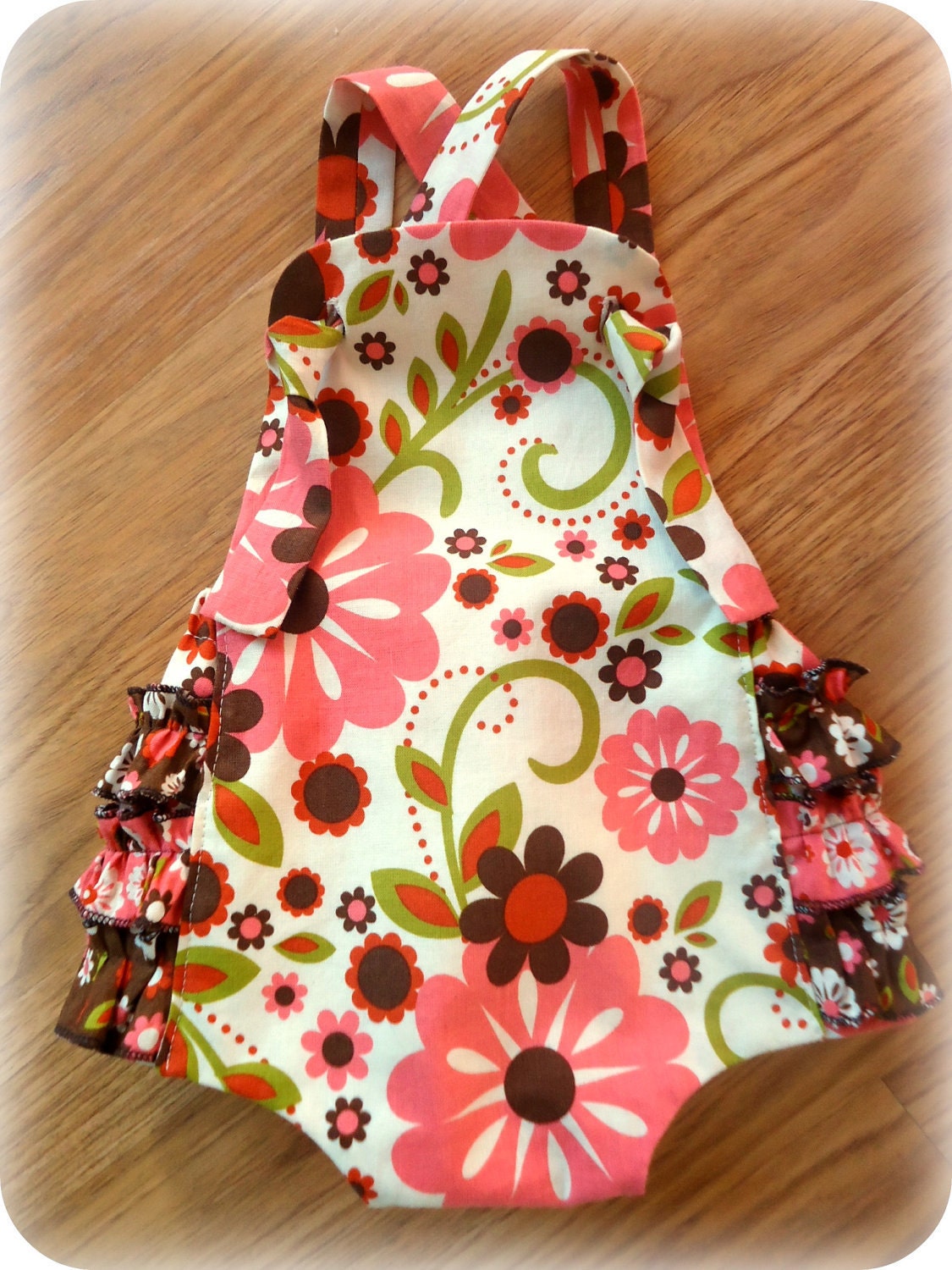 Brown and Pink  knot Sunsuit Romper  for baby girls  6 month, 12 month, 18 month, 24 months