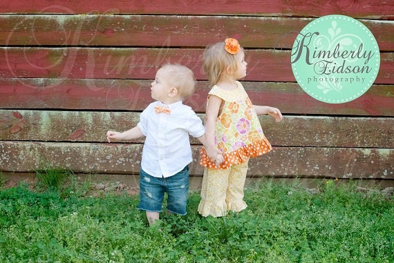 The Marissa - Round Neck Yellow Orange Fuschia Dress Top and Capri Ruffle Capri Spring Summer Outfit