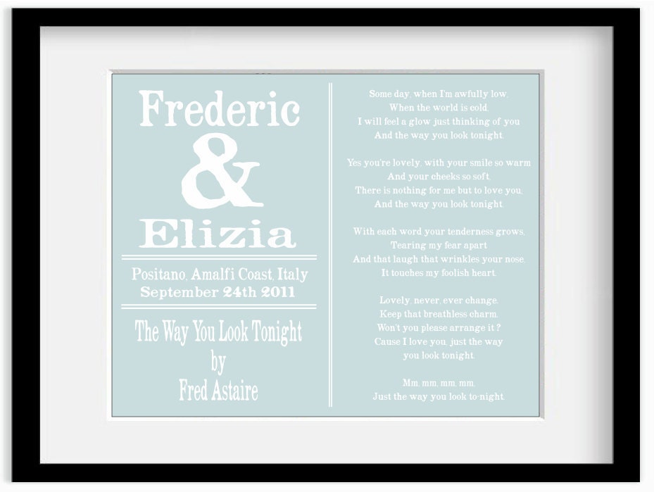 Personalized Our First Song - Modern Art Giclee Print. PERFECT wedding enegagement anniversary gift 10x8"