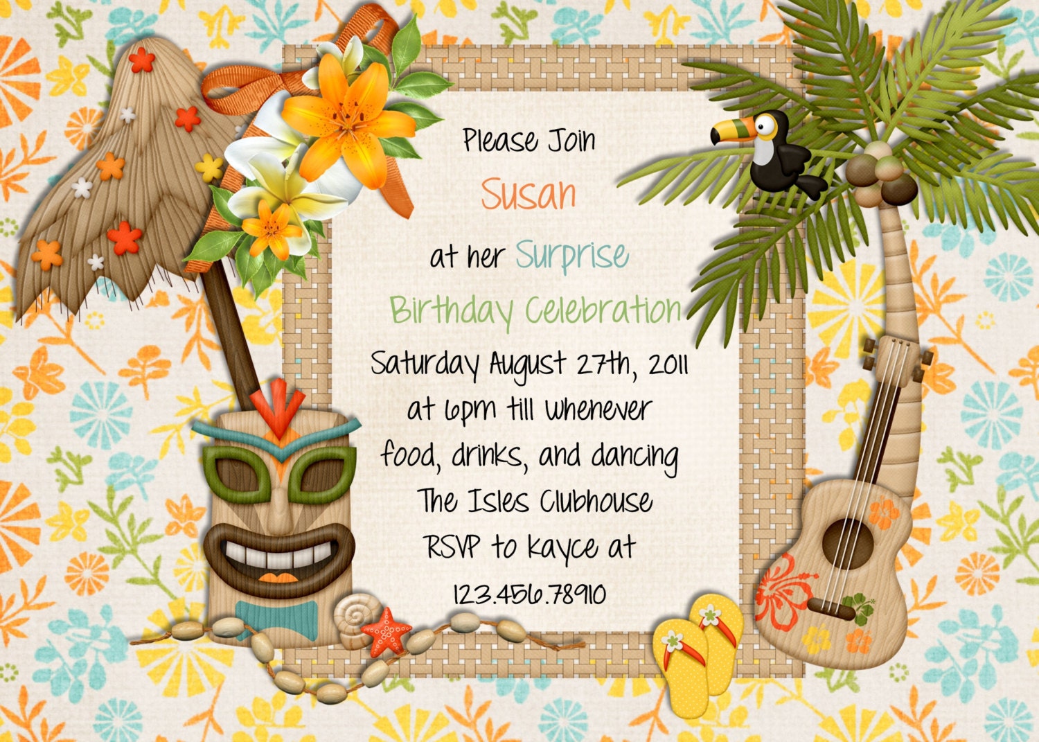 Birthday Party Invitation Luau Tropical Hawaiian Hula - Custom You Print or Email Il_170x135