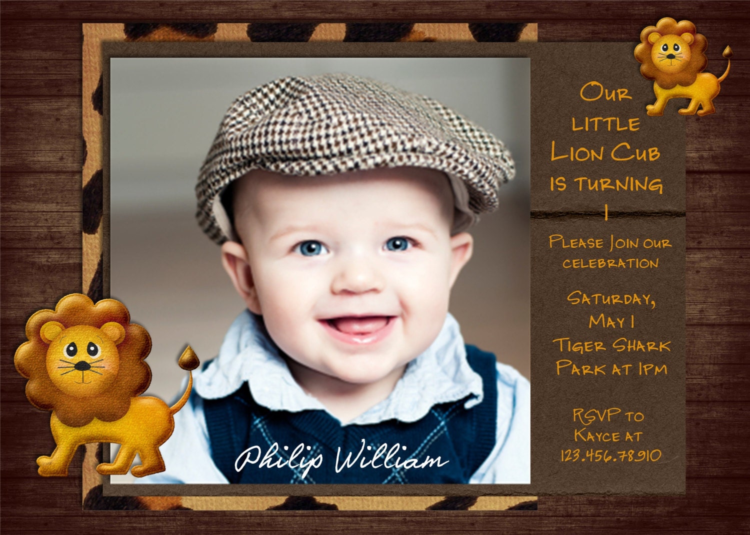 Lion Birthday Party Invitation - Jungle Safari Leopard Print - Printable Photo Custom Il_170x135