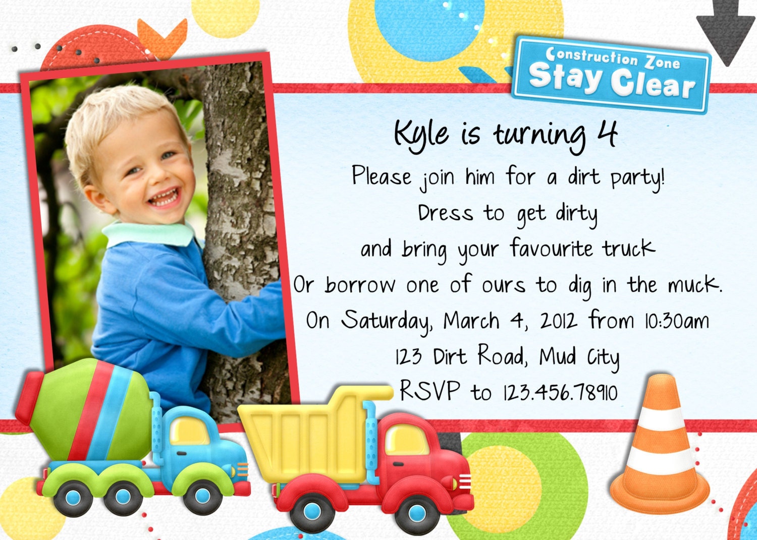 Dump Truck Birthday Invitation Photo Card Printable and Custom Invite Il_170x135