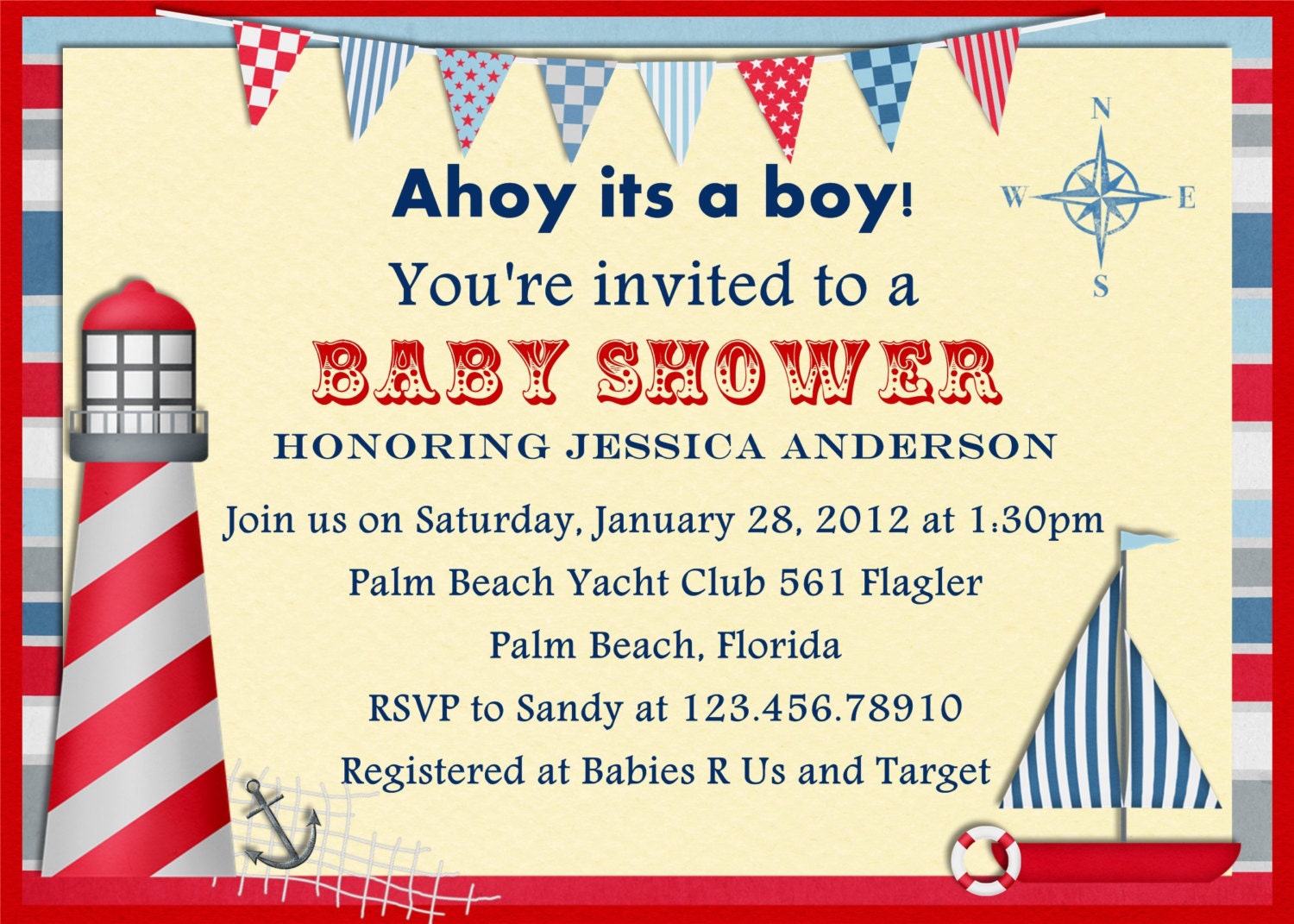 Vintage Nautical Baby Shower Invitation Printable and Personalized Il_170x135