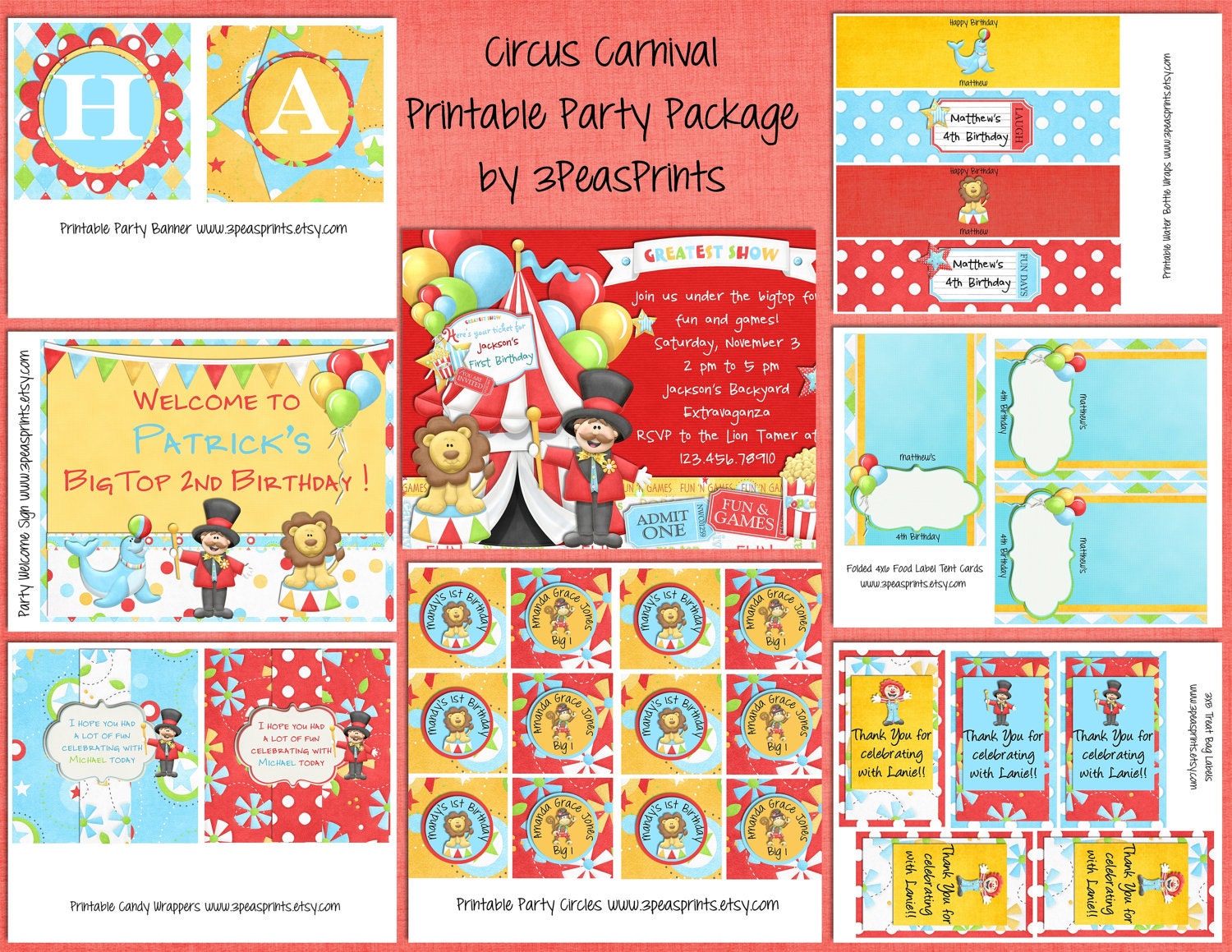 Circus Carnival Birthday Party Printable Package