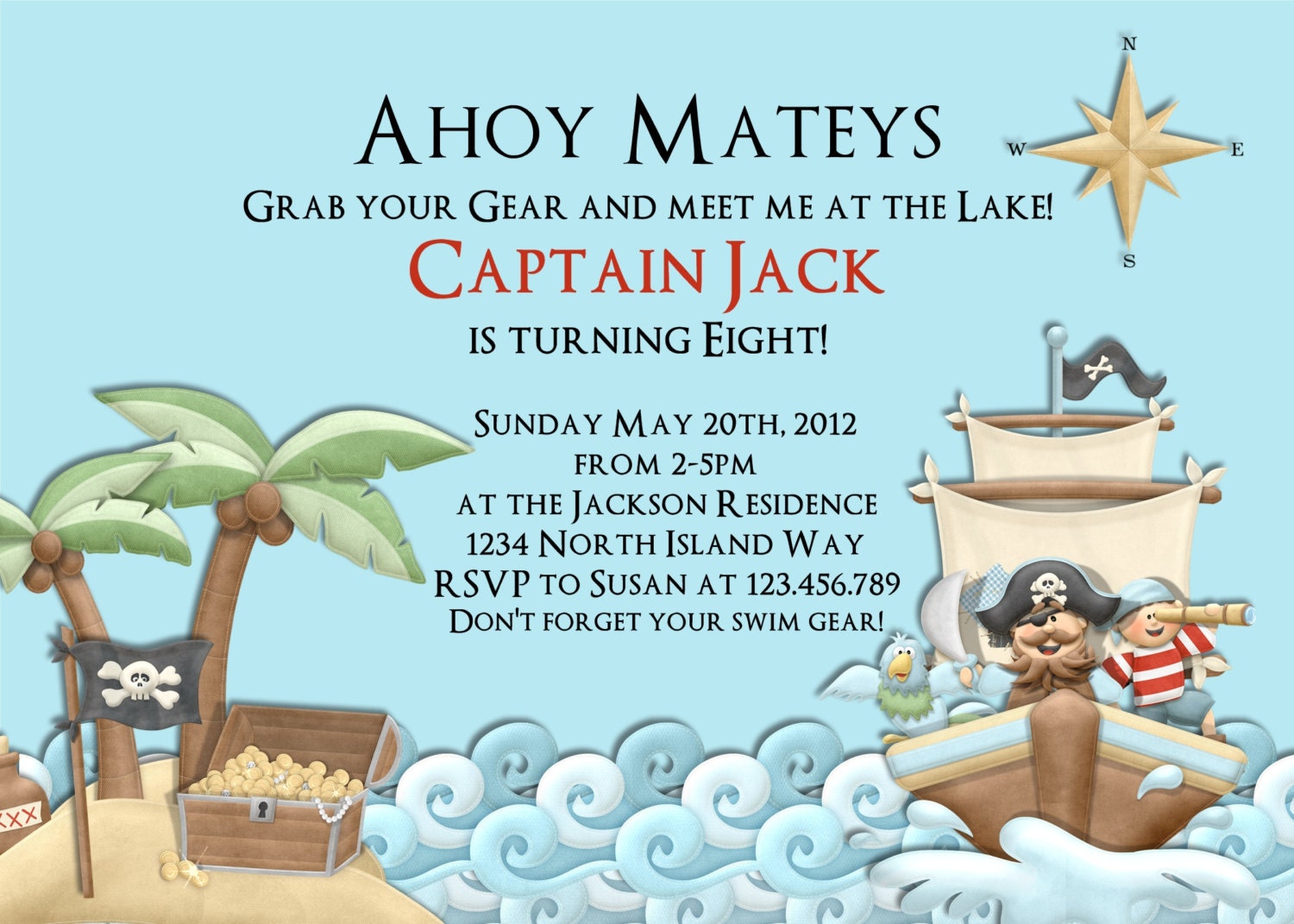 Pirate Ship Birthday Invitation Custom Printable Invite Il_170x135