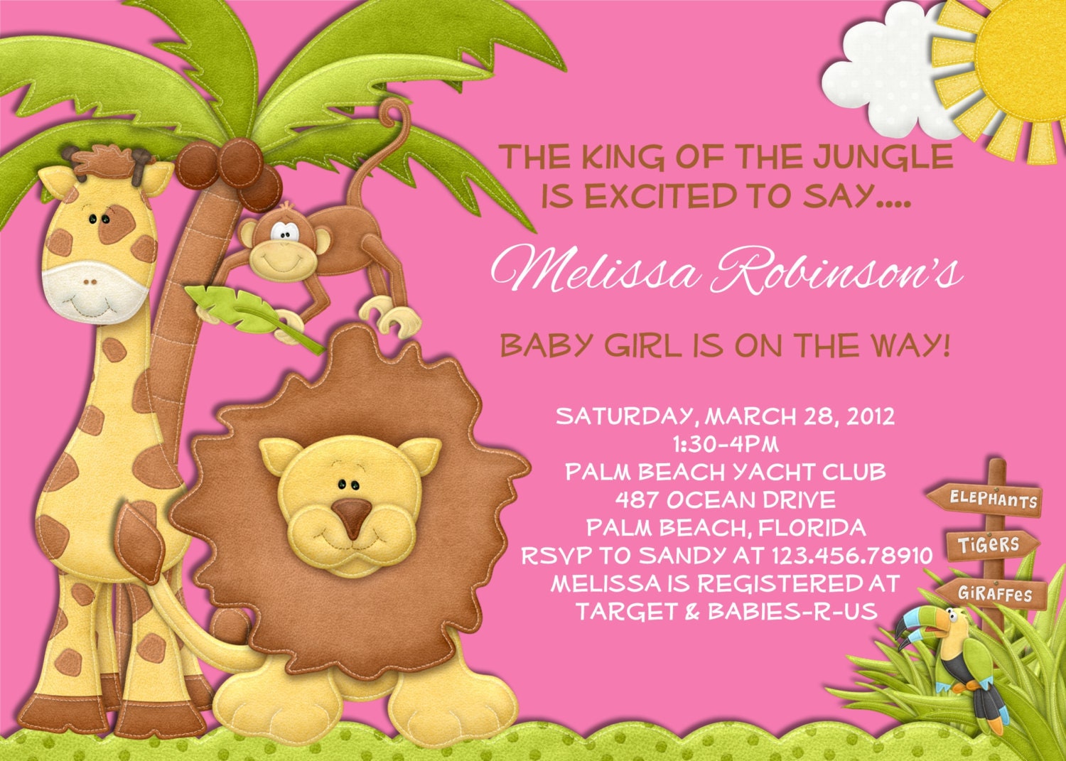 Jungle Girl Baby Shower Invitation - Lion Giraffe Monkey Invite You Print Digital File Il_170x135