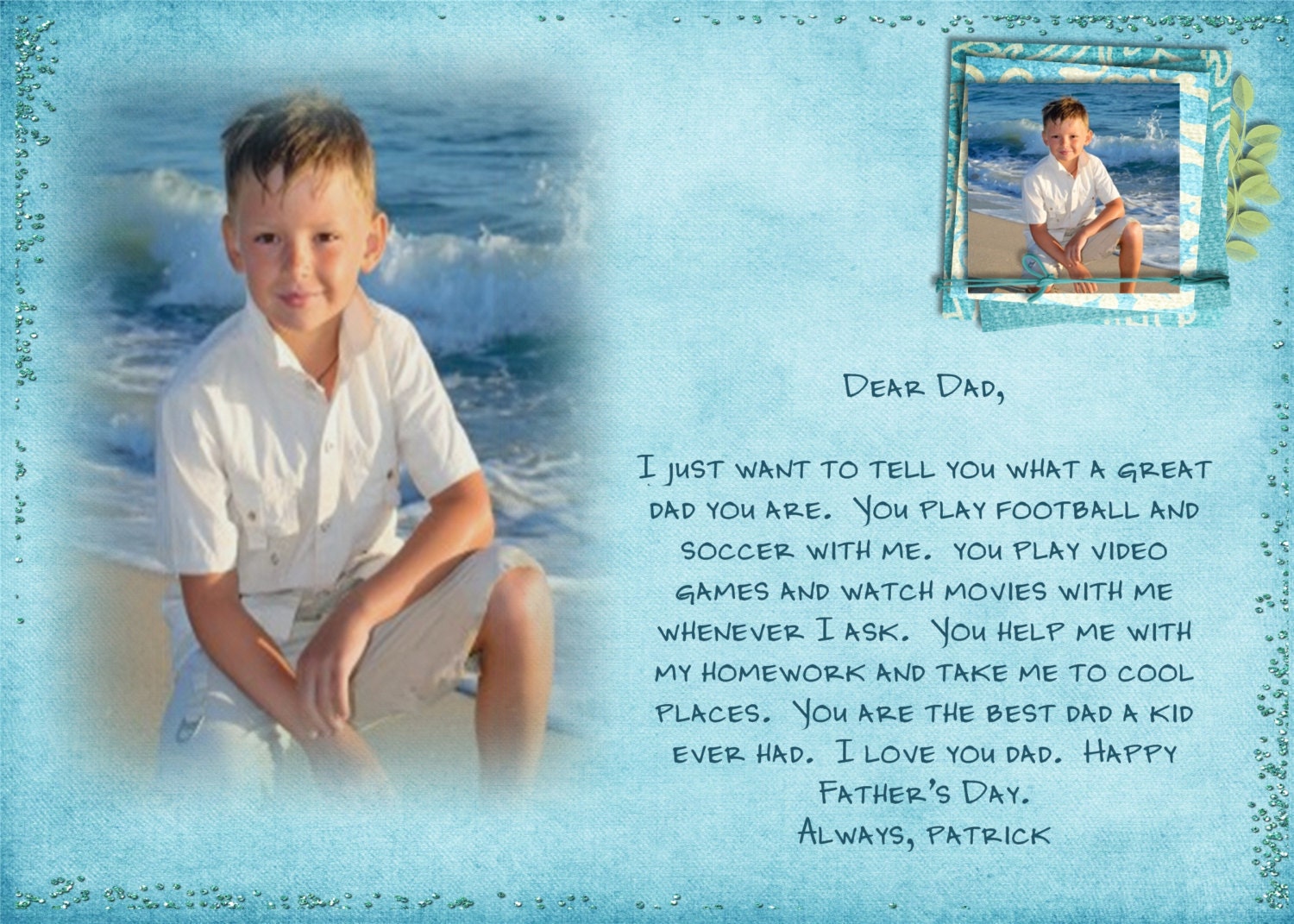 Father's Day Custom Photo Card - Boy with Blue Glitter - You Print Digital File Il_570xn