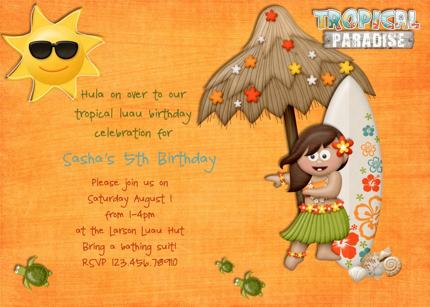 Luau Birthday Invitation Hula Tropical Girl Hawaiian - You Print or Email Il_570xn