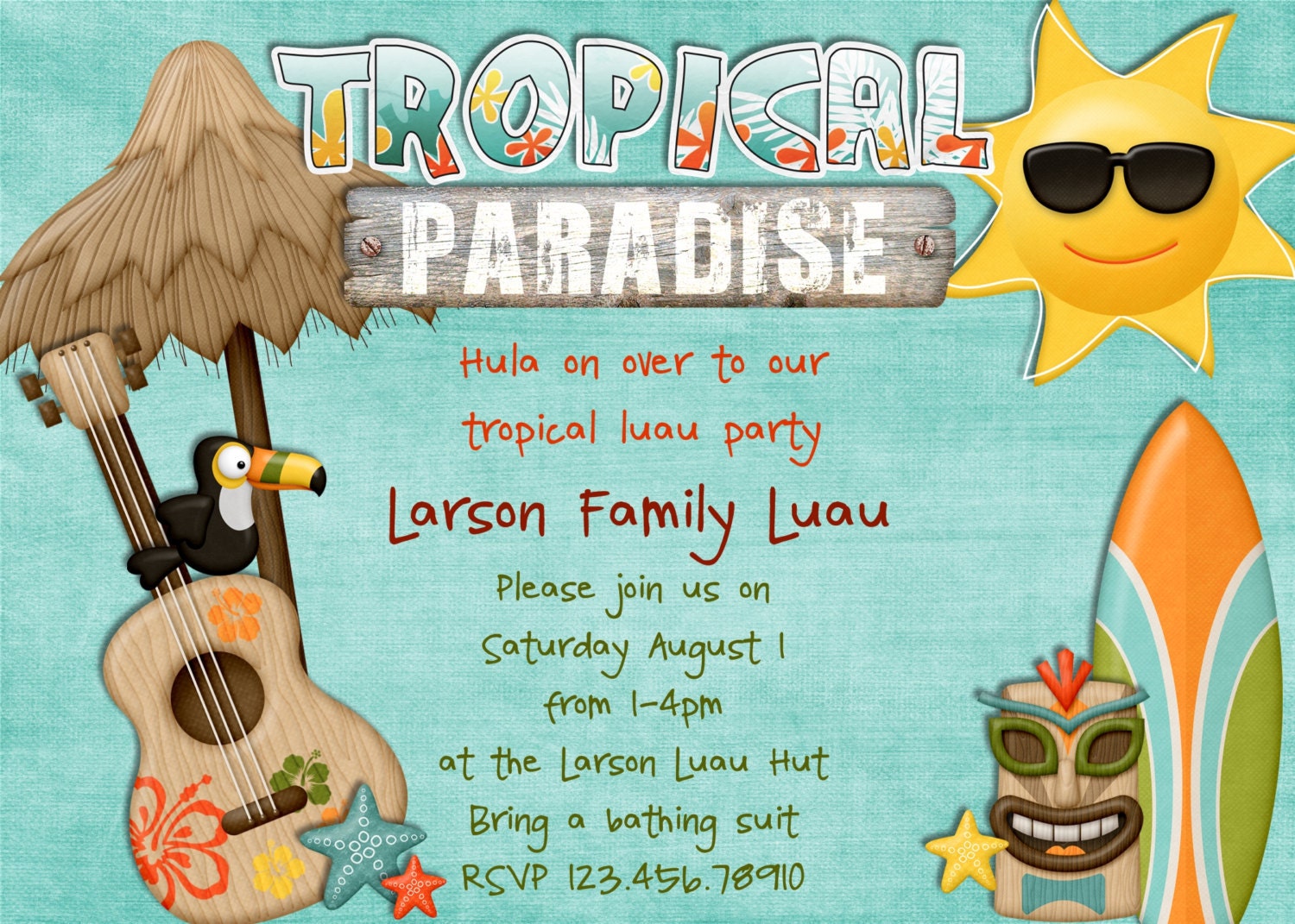 Luau Birthday Invitation Luau Tropical Hawaiian - Custom You Print or Email Il_570xn