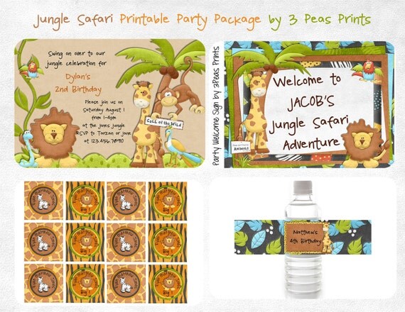 Jungle Safari Birthday Party Package - Printable Custom Il_570xn
