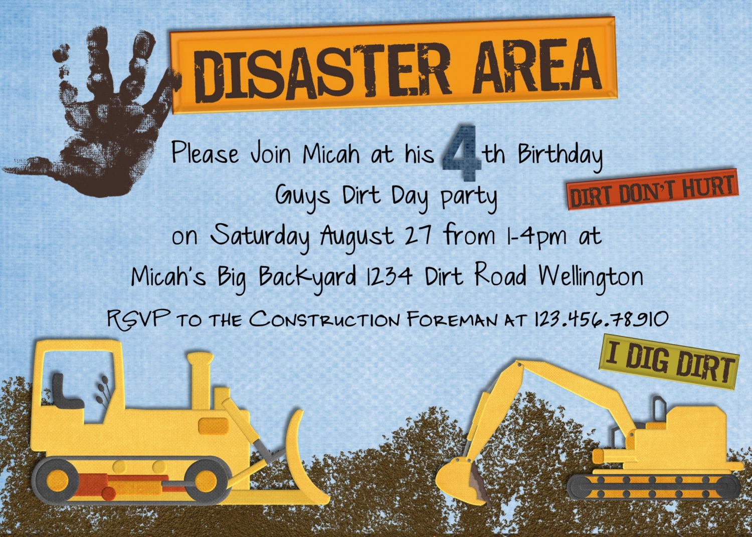 Truck Birthday Invitation Construction Zone Printable and Custom Invite Il_570xn