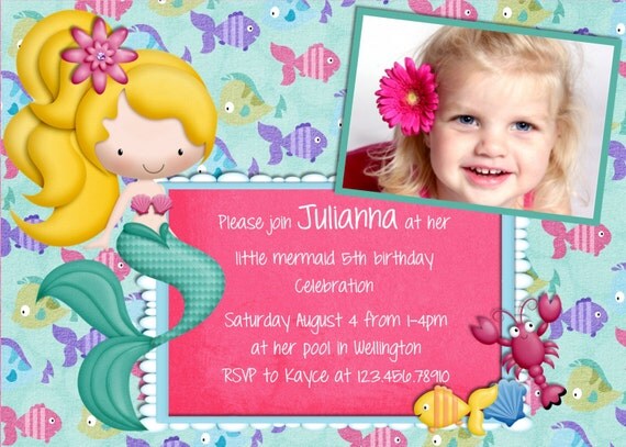 Mermaid Birthday Invitation Custom Photo Card - You Print or Email Il_570xn
