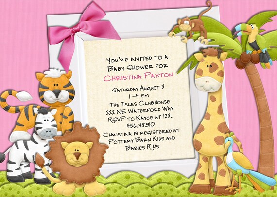 Jungle Baby Shower Invitation - Jungle Animals Boy or Girl You Print Digital File Il_570xn