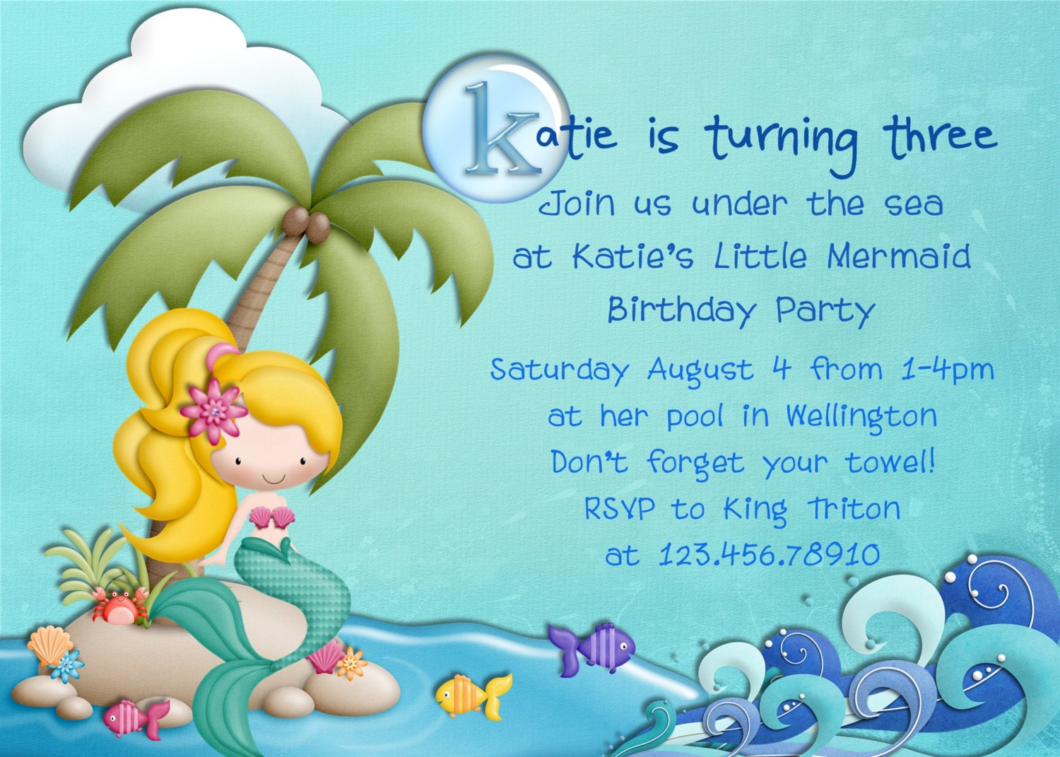 Mermaid Birthday Invitation - Custom You Print or Email Il_570xn