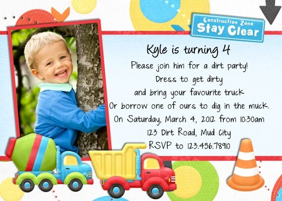 Dump Truck Birthday Invitation Photo Card Printable and Custom Invite Il_570xn