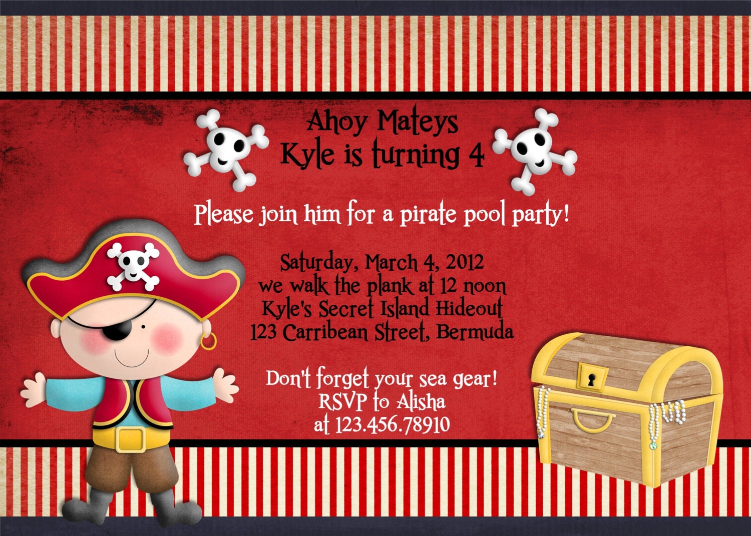 Pirate Birthday Invitation Pool Party Custom Printable Photo Card Il_570xn
