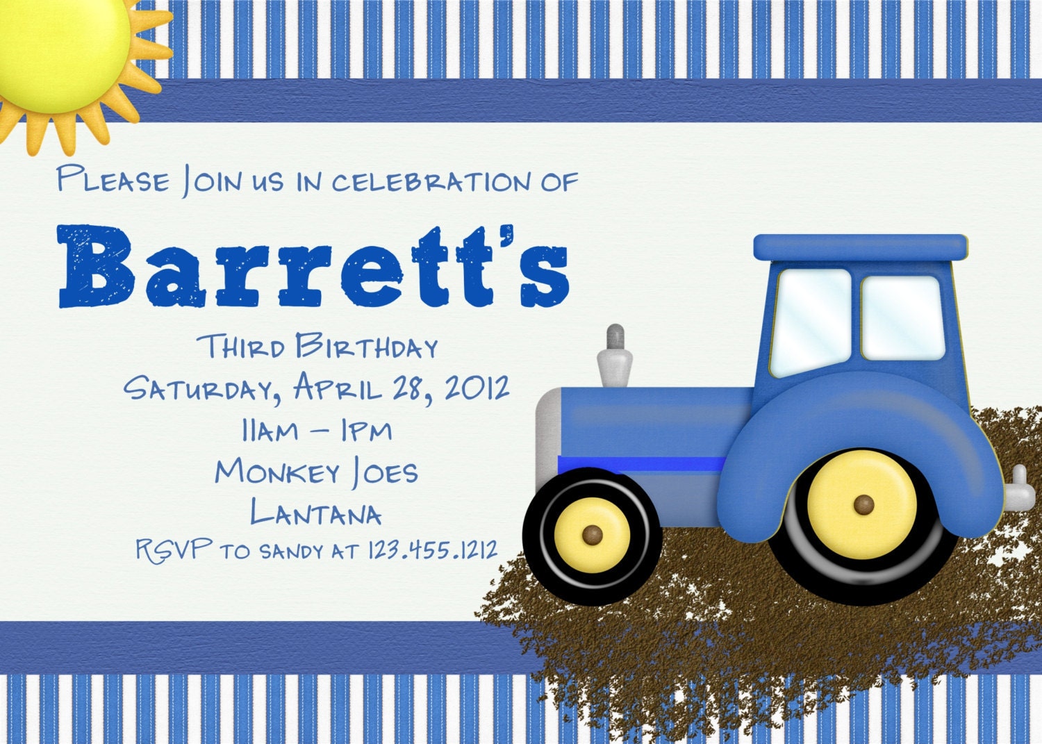 Blue Tractor Birthday Invitation Printable and Custom Il_570xn