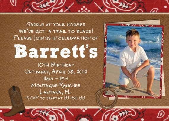 Vintage Western Cowboy Birthday Invitation Photo Card- Custom Printable Il_570xn