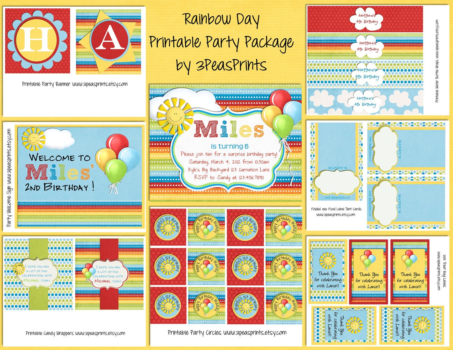 Rainbow Day Birthday Party Package Printable and Custom Il_570xn