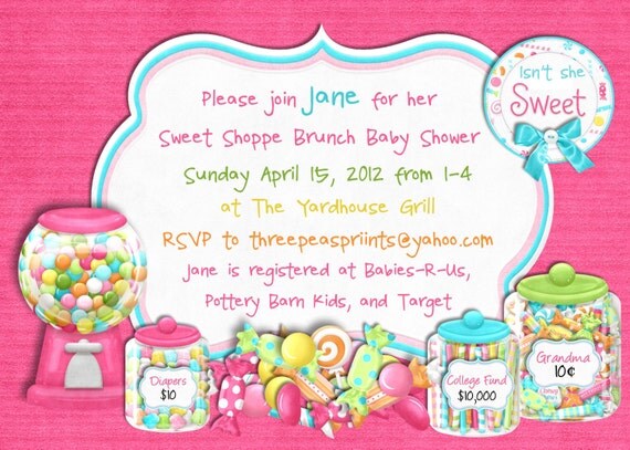 Candy Sweet Shoppe Baby Shower Invitation - Printable Choose Your Color Il_570xn