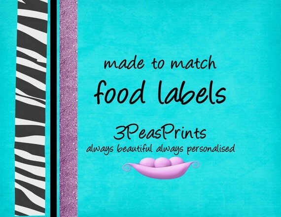 Coordinating Food Label Tent Cards Made to Match any Invitation in my Store Printable Custom Il_570xn