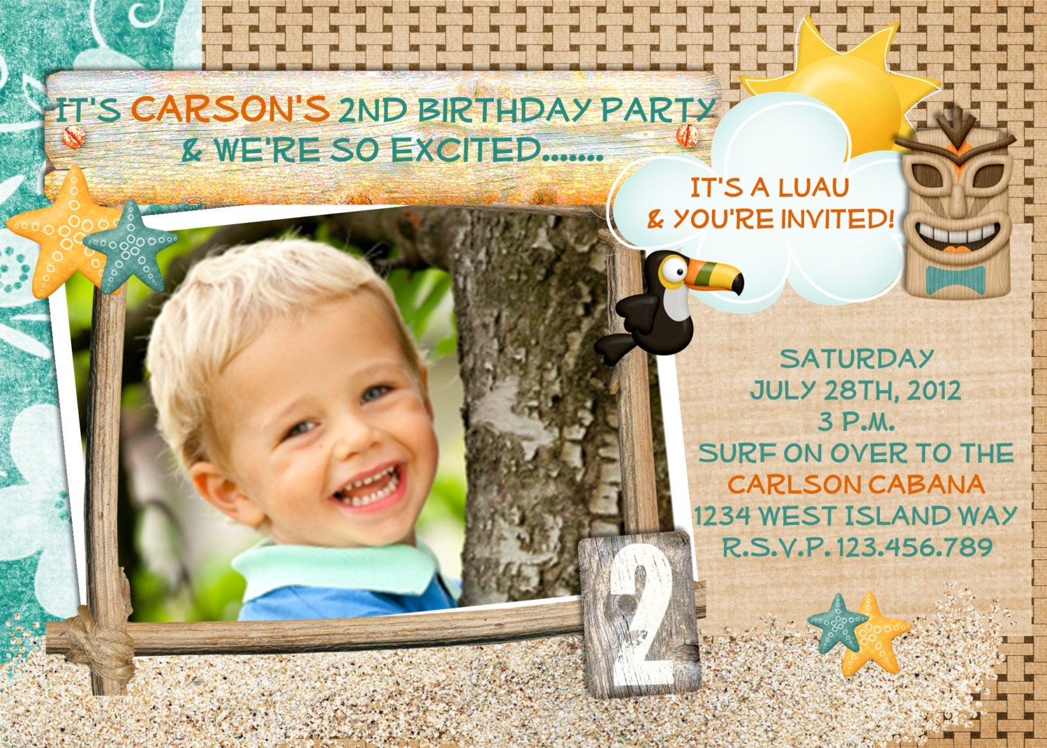 Luau Birthday Party Invitation - Custom Printable Photo Invite Il_570xn